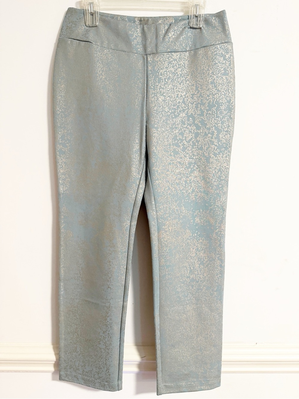 Soft Surroundings Blue Silver Metallic Jacquard Brocade Pants M